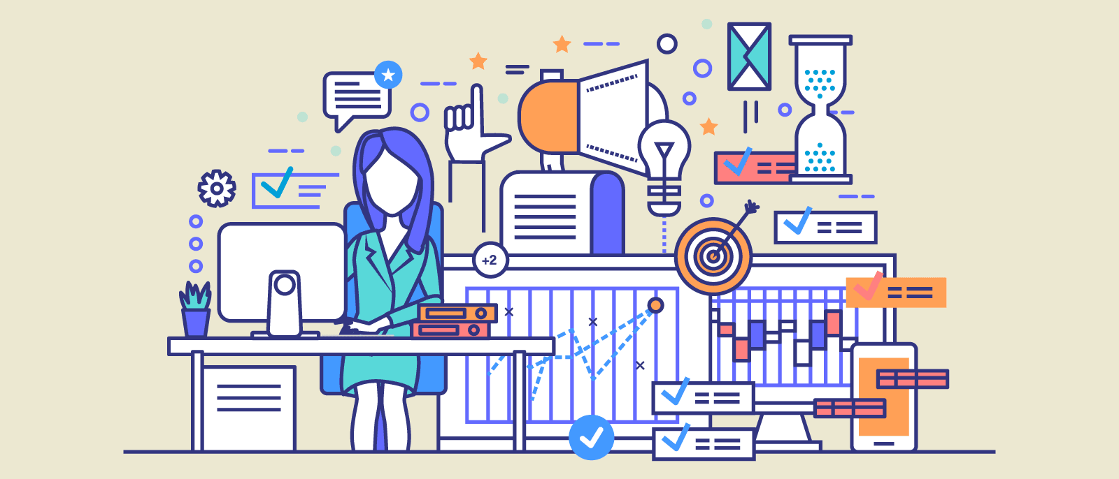 why-is-project-management-important-header@2x Graphic of woman at workstation